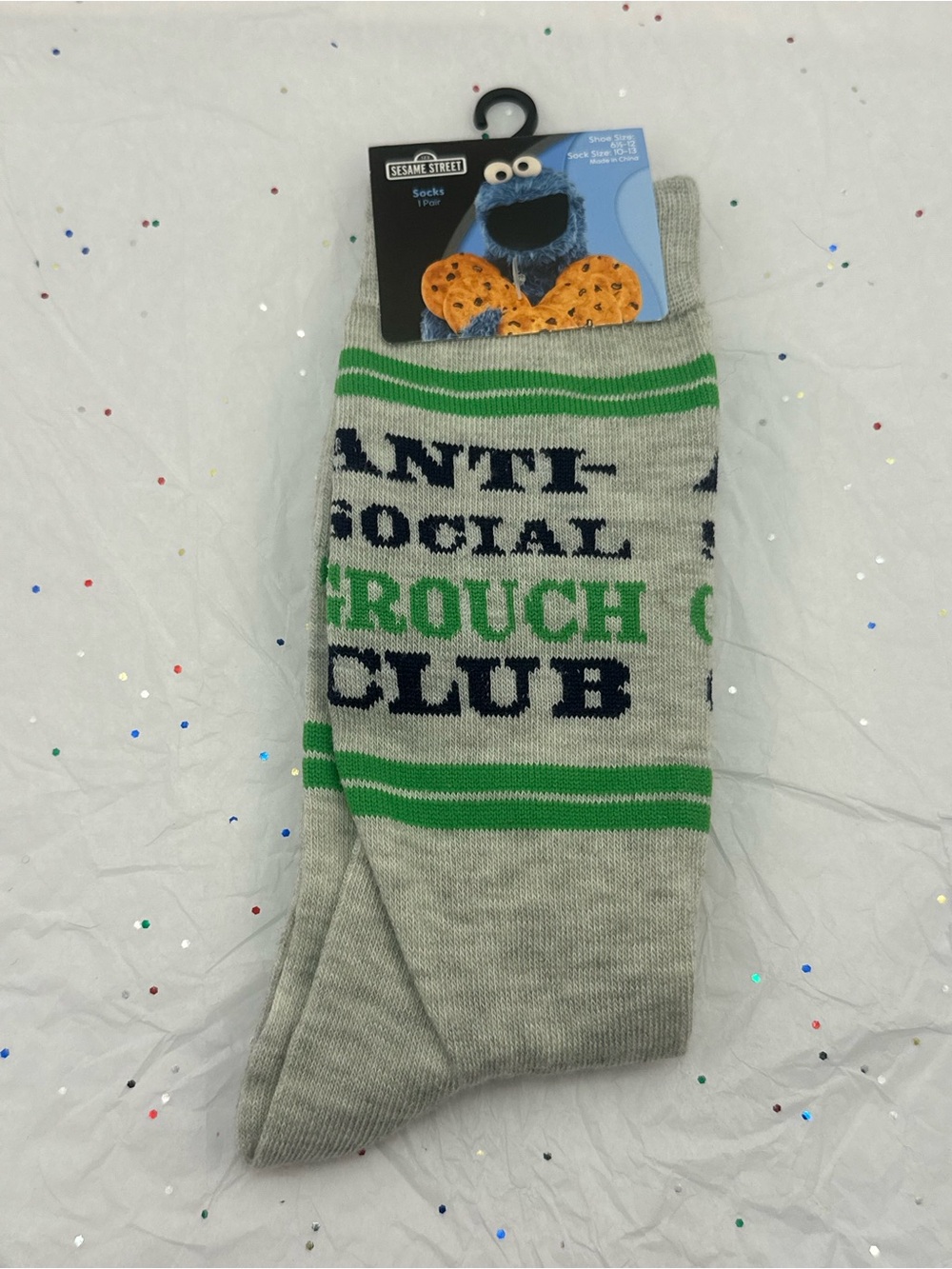 Sesame Street Grey, Green & Navy 'Anti-Social Grouch Club' Crew Socks